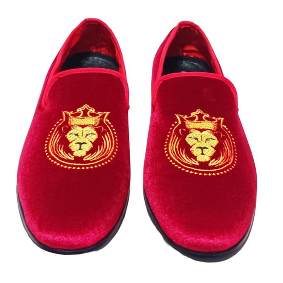 ELANROMAN Men RED Velvet Loafers Embroidered 1.0 and party shoes Size - Picture 5 of 9